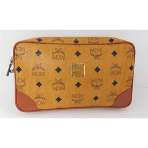 MCM Vintage Cognac Logo‎ Monogram Leather Clutch Bag